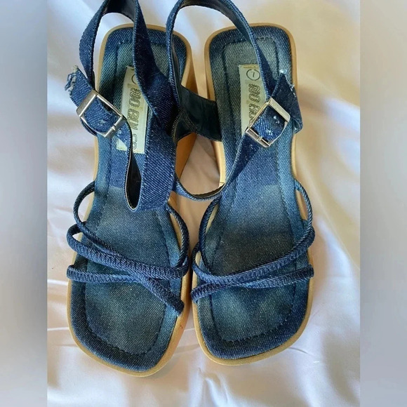 No Rules Plateform heels jeans sole and floral pattern size 7 - Picture 4 of 5